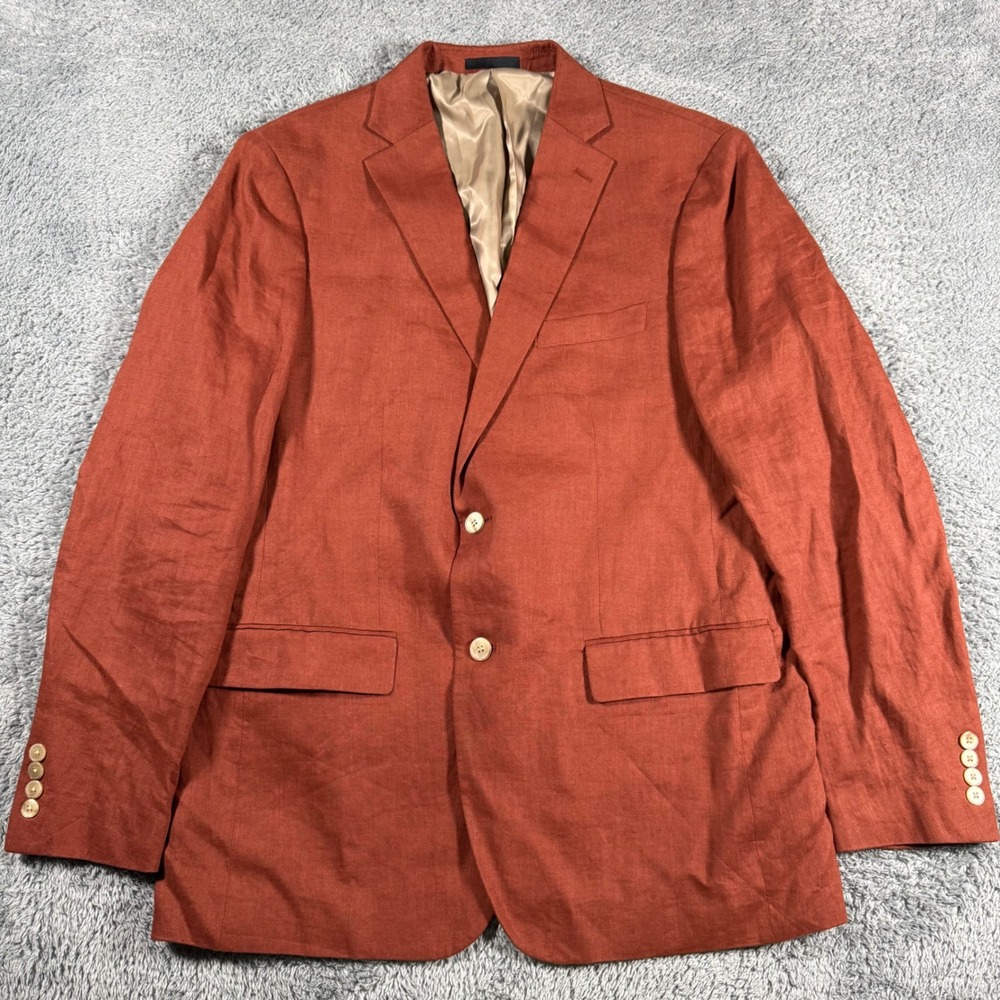 Ralph Lauren 100% Linen Jacket Blazer Sport Coat Mens 42L Rust Orange Modern